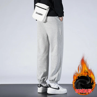 High-quality Fabric Fashion Pants Comfortable Fleece-lined Warm Sweatpants Loose-fitting Versatile Simple Men's Running Trousers