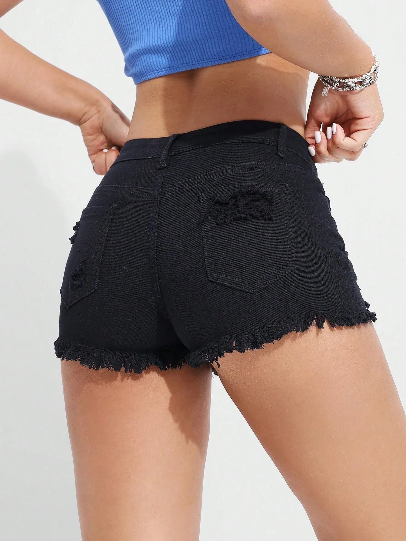 American new retro jeans shorts women's summer new fashion new hole shorts street trend women's clothing.