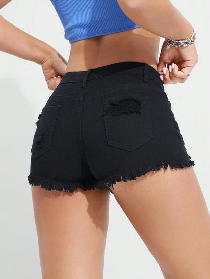 American new retro jeans shorts women's summer new fashion new hole shorts street trend women's clothing.