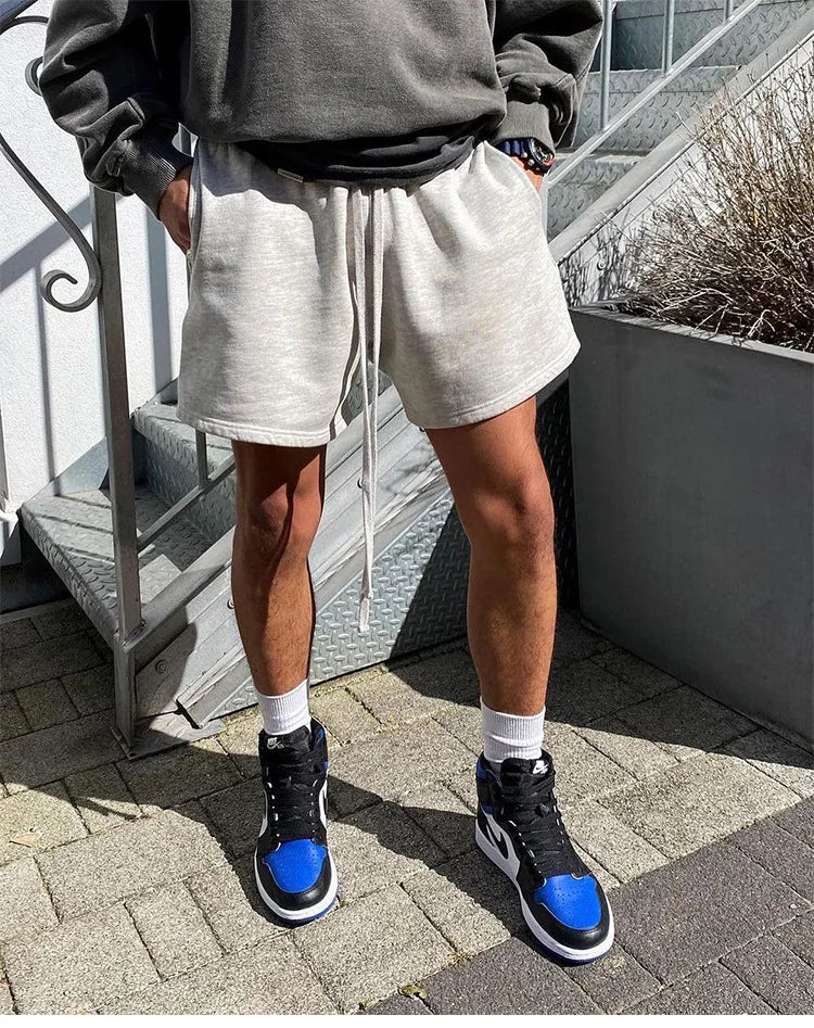 Men's Summer Casual Basketball Gym Workout Shorts Loose Fit Streetwear Drawstring Knitted Cotton Breathable Training Athletic‌