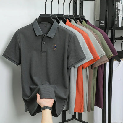 100% pure cotton new men's short sleeved polo shirt summer fashion original high-end brand bear embroidery golf casual T-shirt