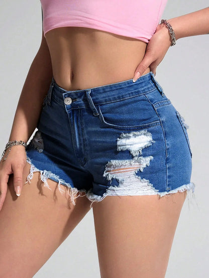 American new retro jeans shorts women's summer new fashion new hole shorts street trend women's clothing.
