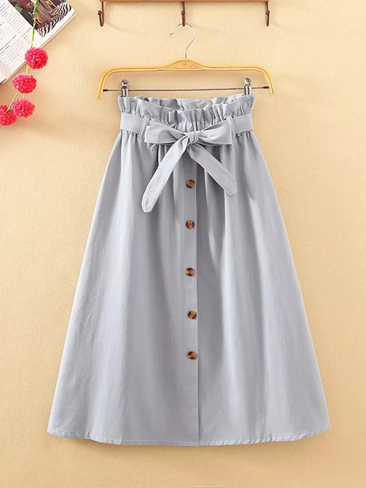 Elegant Button High Waist Skirt