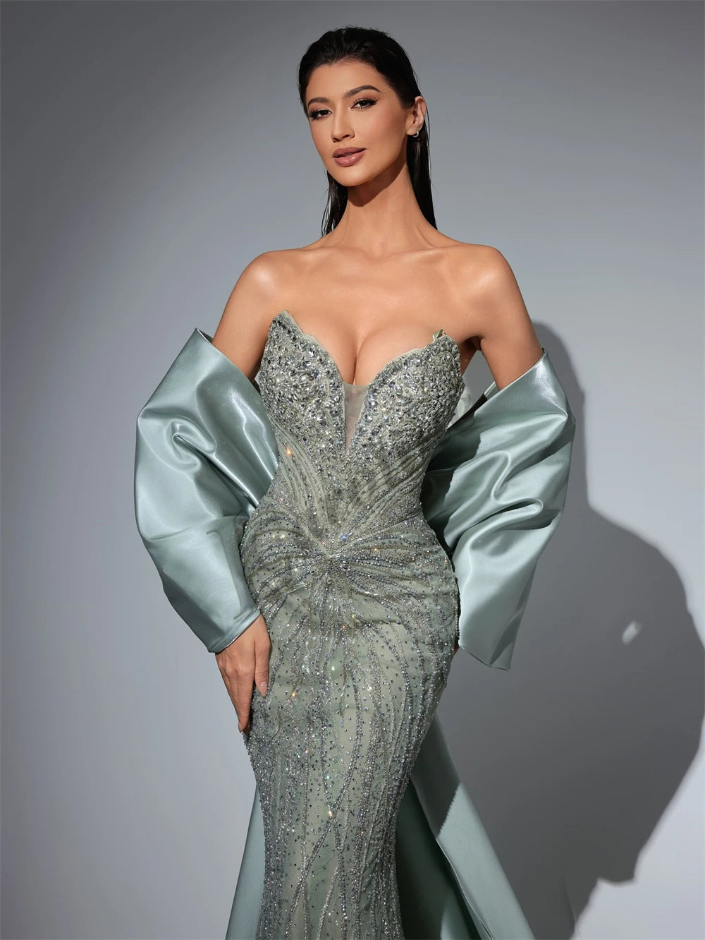 Caroline Luxurious Mermaid Celebrity Dresses For Women Rhinestones Lace Appliques Corset Dubai Robes De Soiree Customized