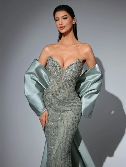 Caroline Luxurious Mermaid Celebrity Dresses For Women Rhinestones Lace Appliques Corset Dubai Robes De Soiree Customized