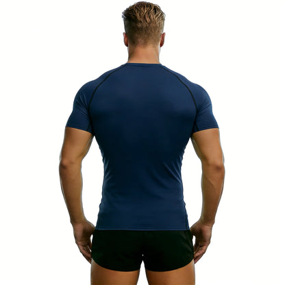Men's Reflective Stripe Quick Dry Compression T-Shirt - Elastic Athletic Workout Top for Running, Gym, Fitness