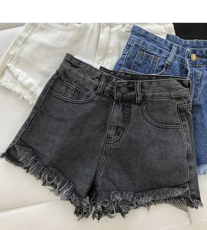 Women's 2026 High Waist Raw Edge Wide Leg Solid Denim Korean Casual Summer Shorts